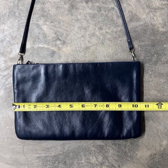 Vintage Navy Blue Purse Gold Accents Shoulder Strap 1980s Clemente Retro Bag - Picture 9 of 9